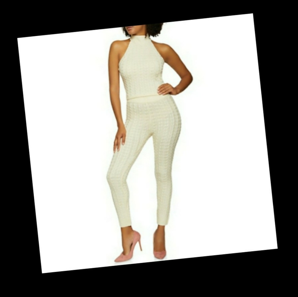 Cable Knit Halter Top & Leggings Set